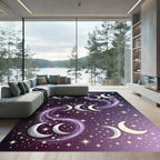 Celestial Crescent Moon and Starry Sky Rug