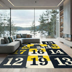 Geometric Yellow Black Number Grid Art Rug