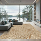 Neutral Brown Linear Geometric Chevron Rug