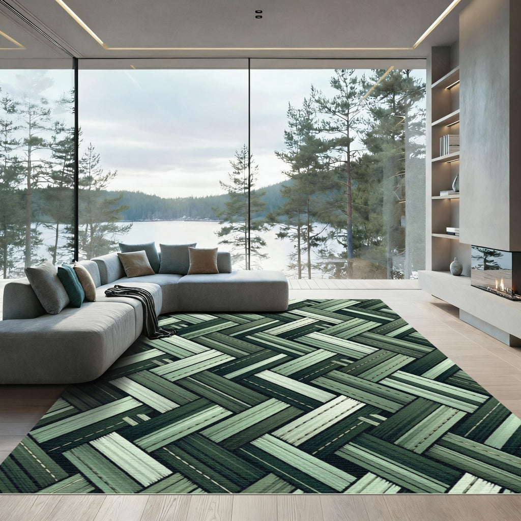 Sage Green Woven Herringbone Rug