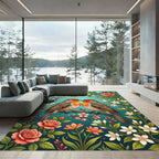 Coral Robins Amidst Floral Branches Rug