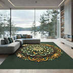 Elegant Olive Chrysanthemum Floral Medallion Rug