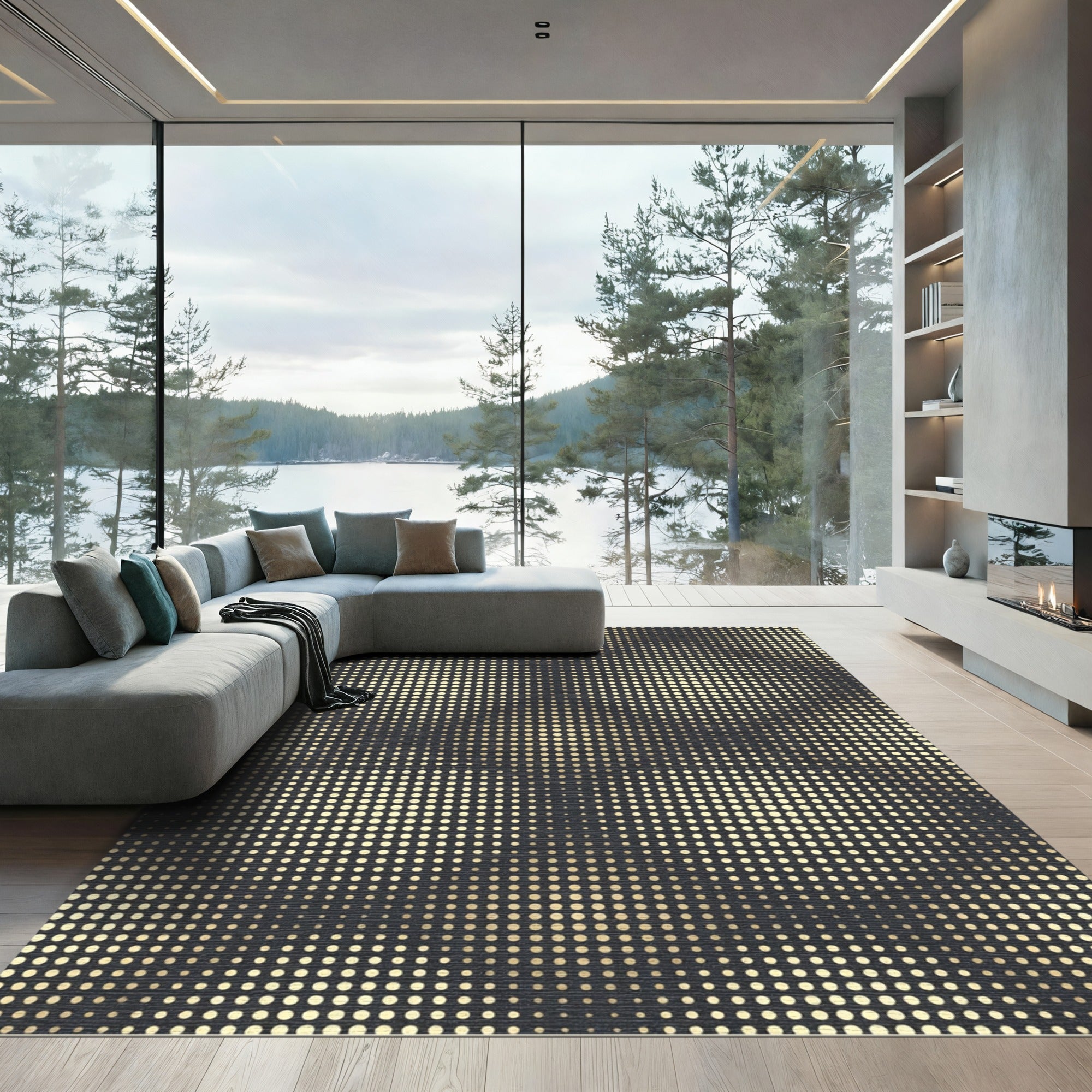 Modern Gold Dot Gradient Rug