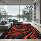 Fiery Burnt Orange Abstract Swirl Vortex Rug