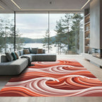 Crimson Contemporary Abstract Wave Rug
