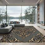 Vintage Gold Gray Damask Scroll Rug