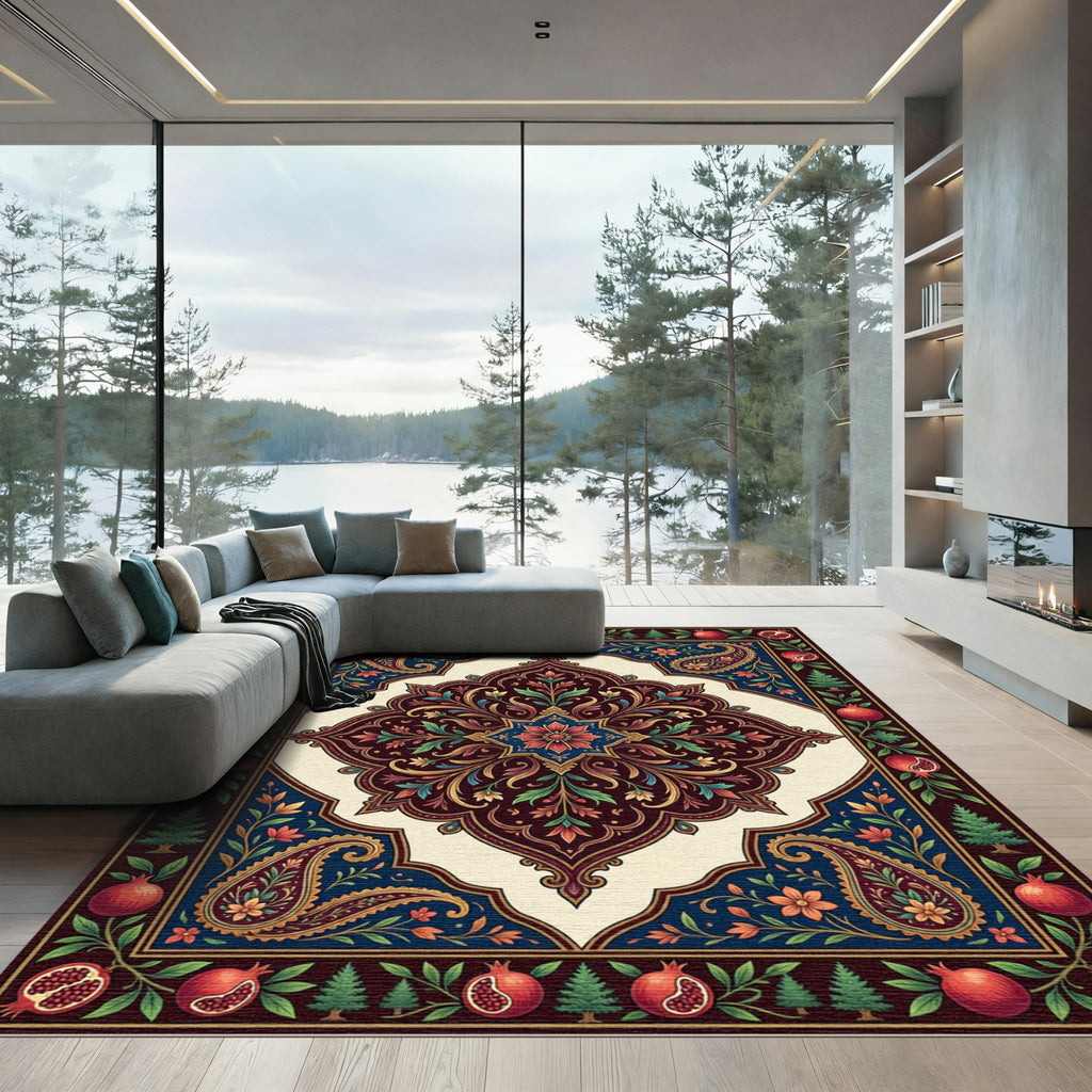 Ornate Pomegranate Paisley Floral Medallion Rug