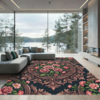 Elegant Blush Rose Floral Medallion Rug