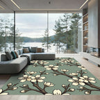 Elegant Sage Green Cherry Blossom Branch Rug