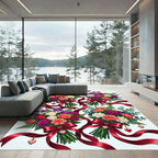 Vibrant Floral Heart Ribbon Bouquet Collection Rug