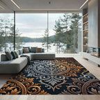 Metallic Gold and Silver Ornate Medallion Rug