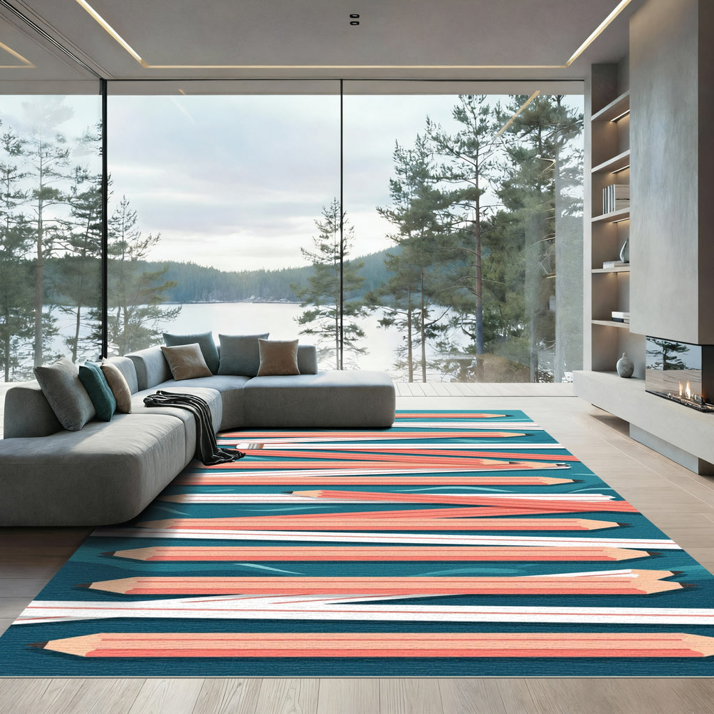 Modern Graphite Pencil Wave Overlay Rug