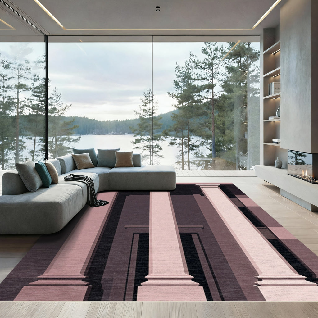 Mauve Pillars Minimalist Architectural Rug