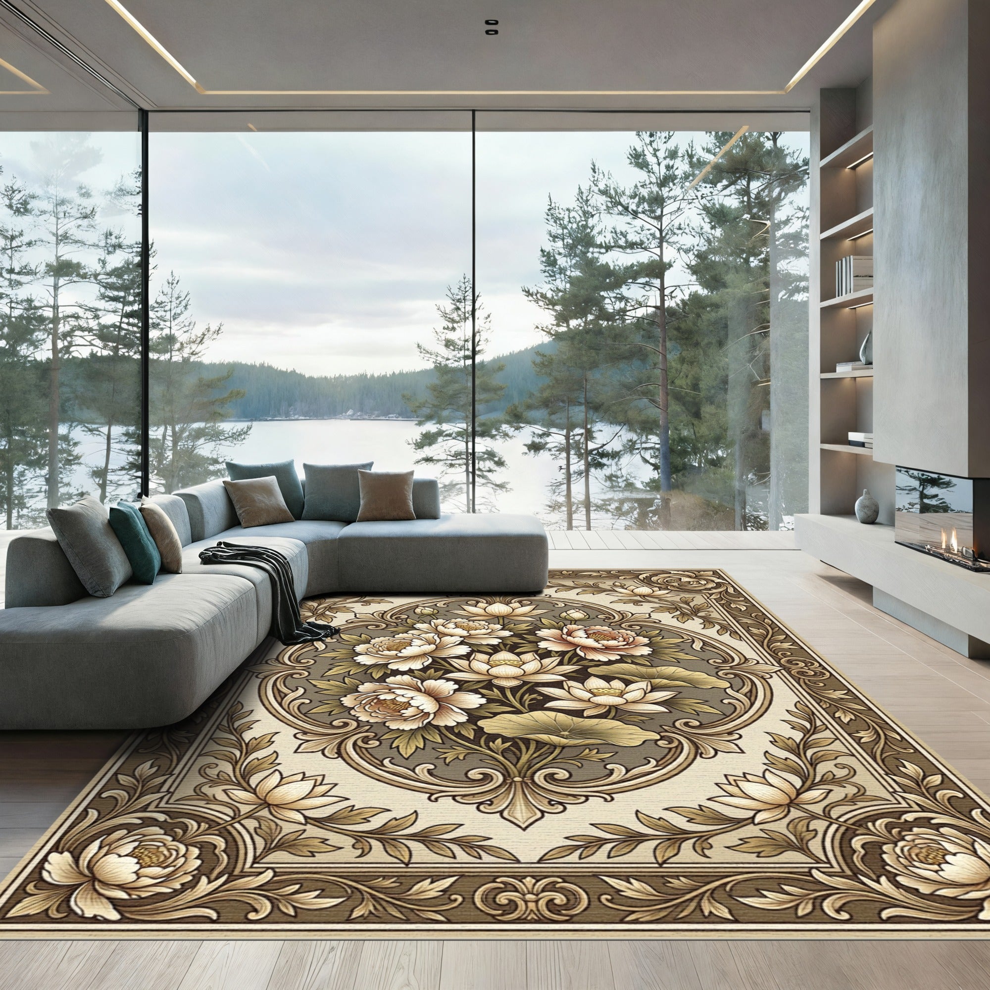 Antique Floral Lotus Medallion Rug