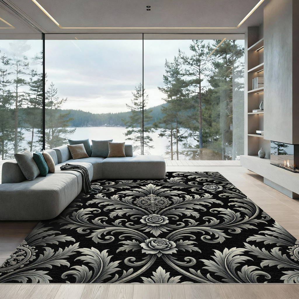 Ornate Floral Scrollwork Embellishment Rug