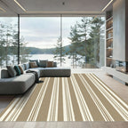 Earthy Taupe and Cream Linear Stripe Rug