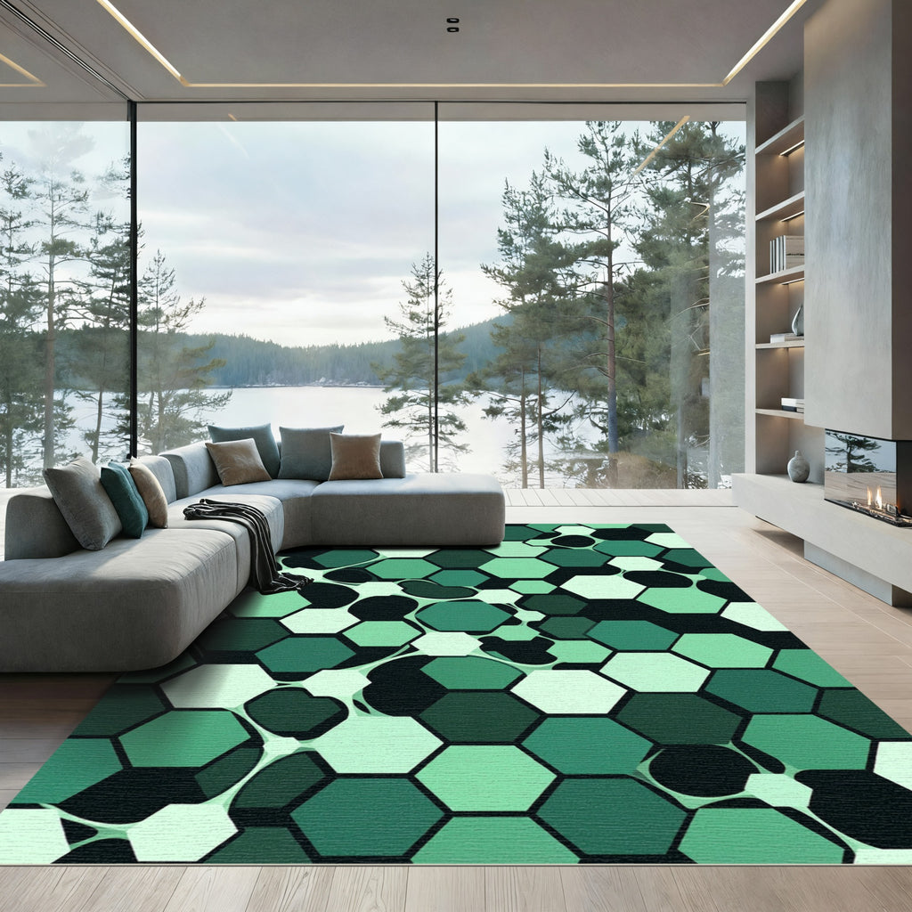 Emerald Hexagonal Organic Flow Rug