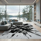 Monochromatic Black Ink Splash Abstract Rug