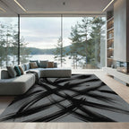 Charcoal Gray Abstract Ink Brush Strokes Rug