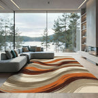Modern Earthy Abstract Wave Swirls Rug