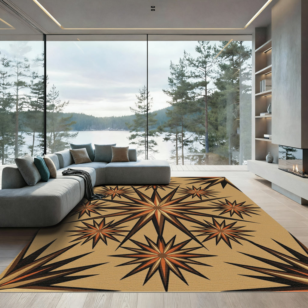 Earth Toned Geometric Sunburst Star Rug