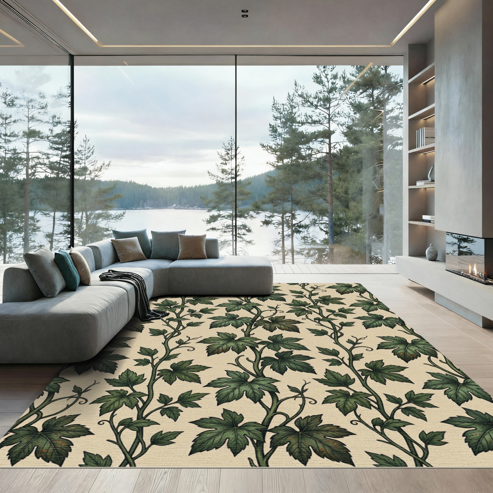 Lush Green Botanical Grape Vine Wallflower Rug