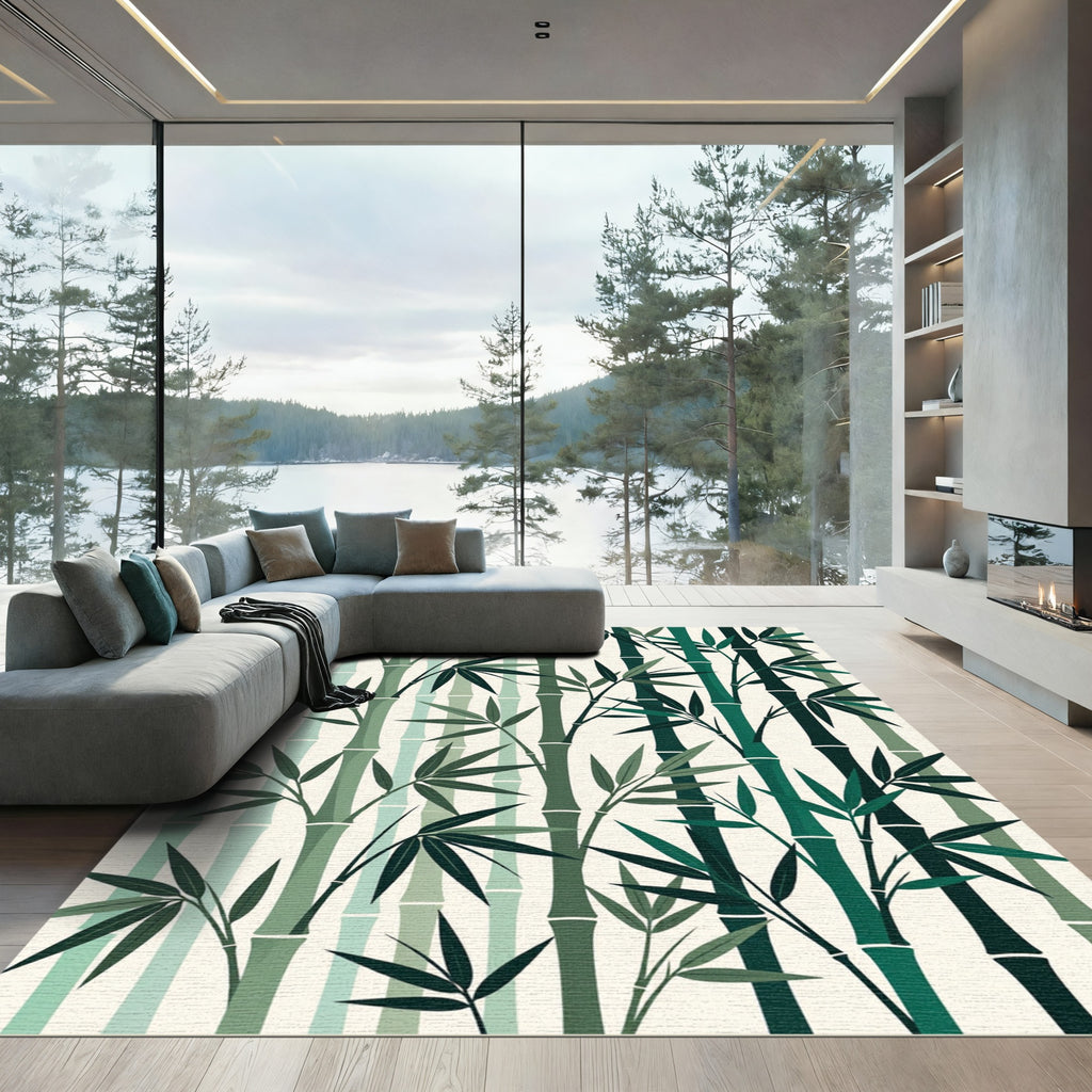 Calm Green Bamboo Grove Foliage Rug