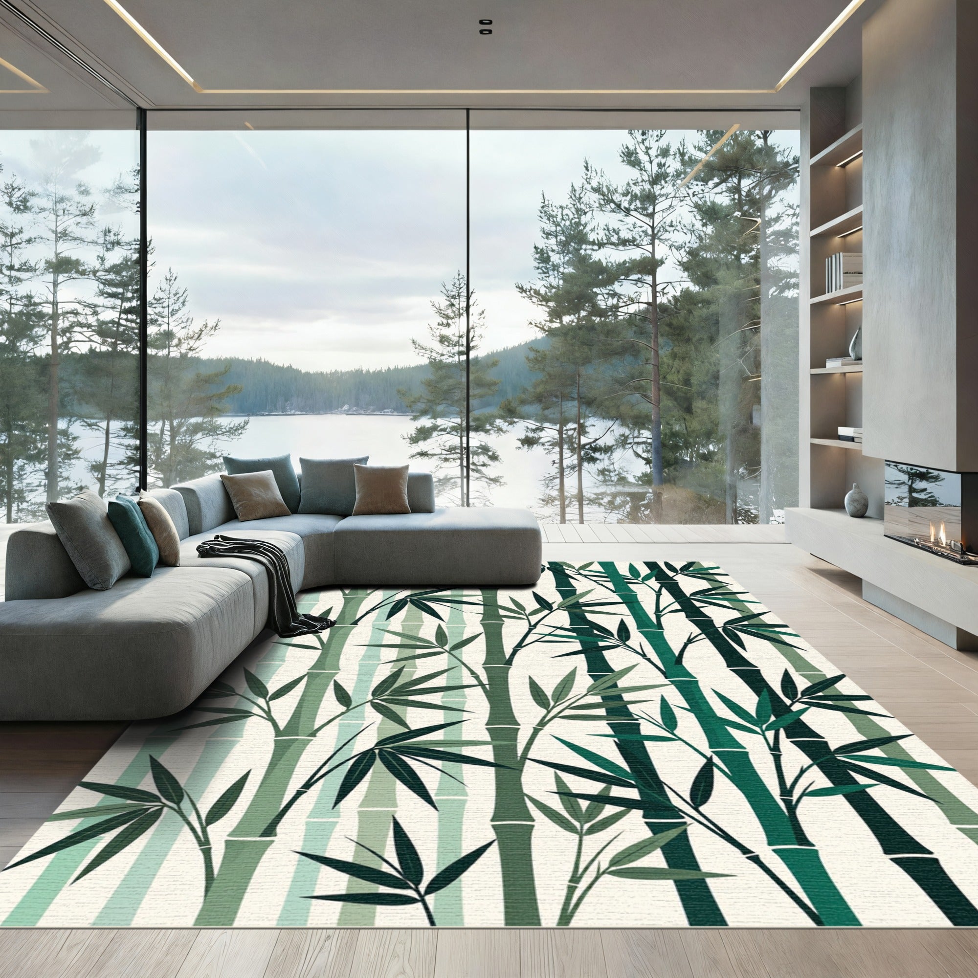 Calm Green Bamboo Grove Foliage Rug