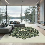 Elegant Sage Floral Damask Medallion Rug