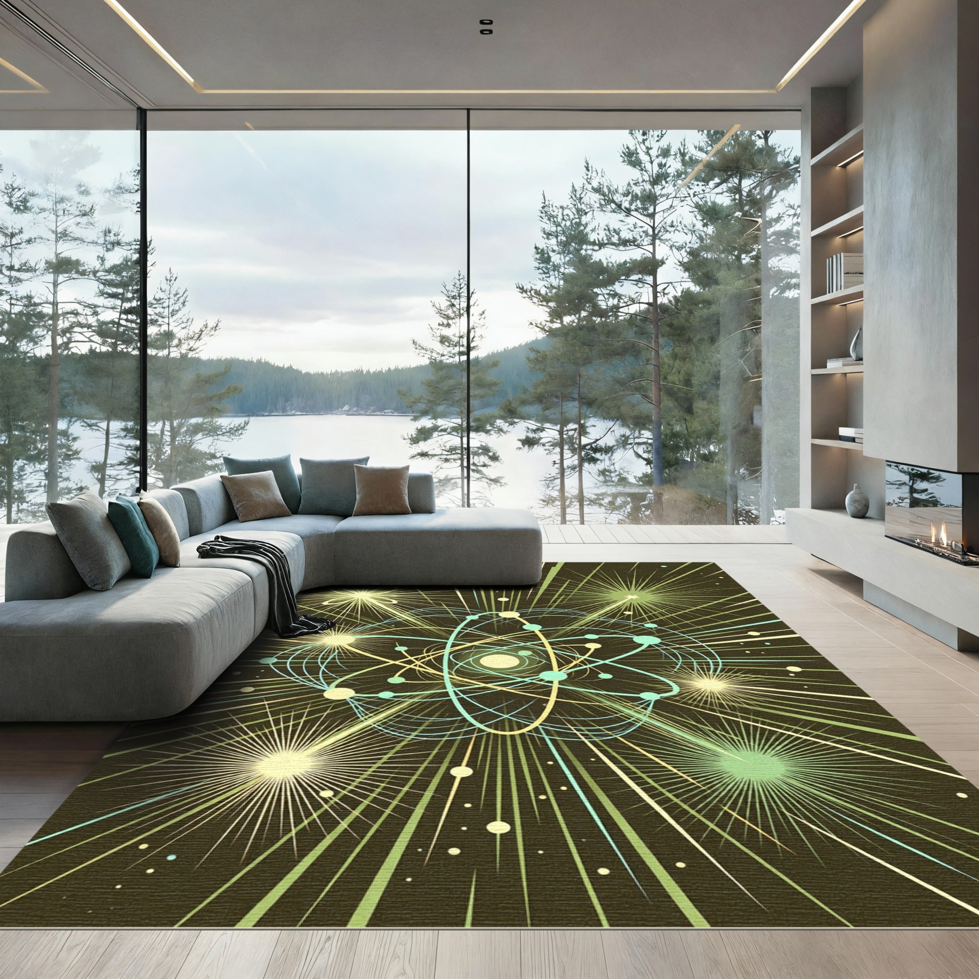 Atomic Swirl Green Yellow Burst Rug