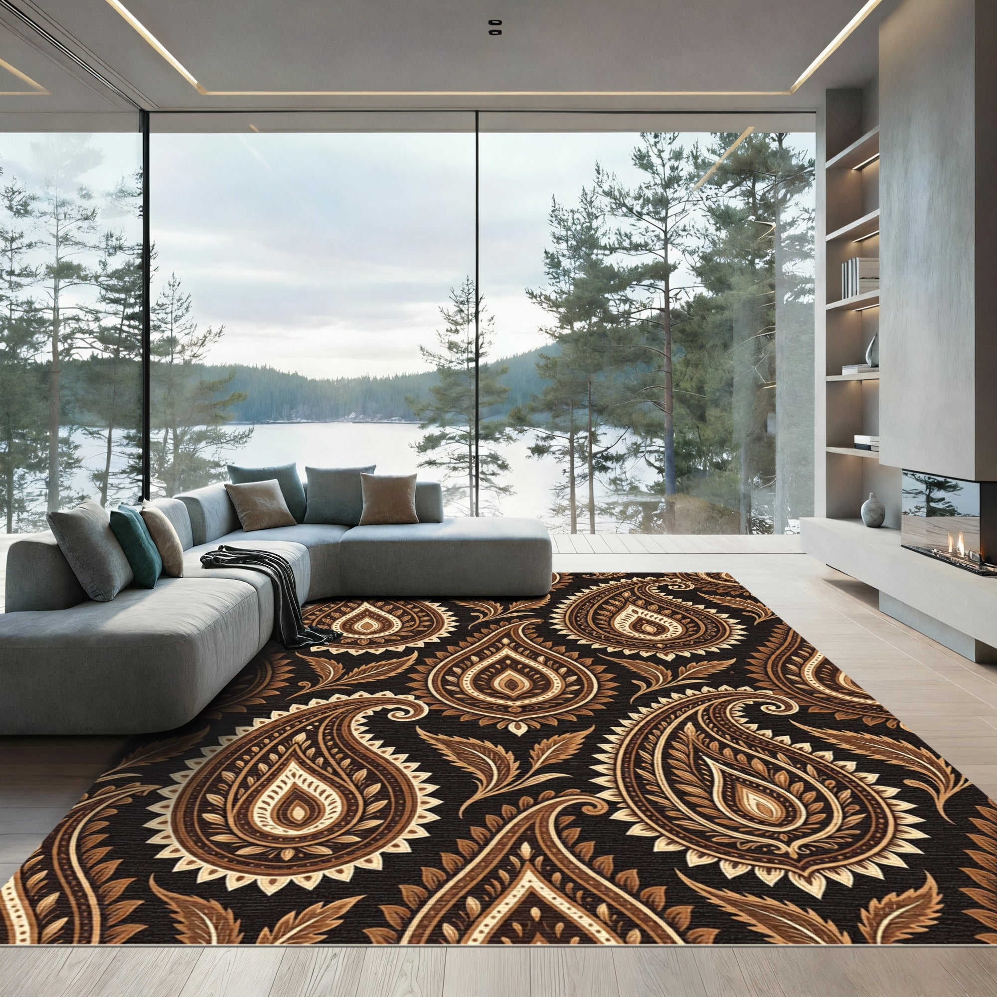 Rich Earthy Brown Paisley Medallions Rug