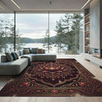 Ornate Deep Maroon Lotus Medallion Rug