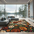 Rich Terracotta Rose Garden Botanical Rug