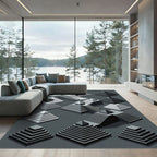 Gray Isometric Step Pyramid Composition Rug