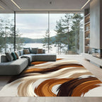 Modern Abstract Brown Swirling Waves Rug