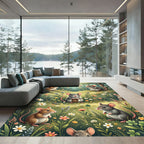 Whimsical Woodland Mouse Meadow Art Rug