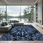 Deep Blue Starburst Mandala Art Rug