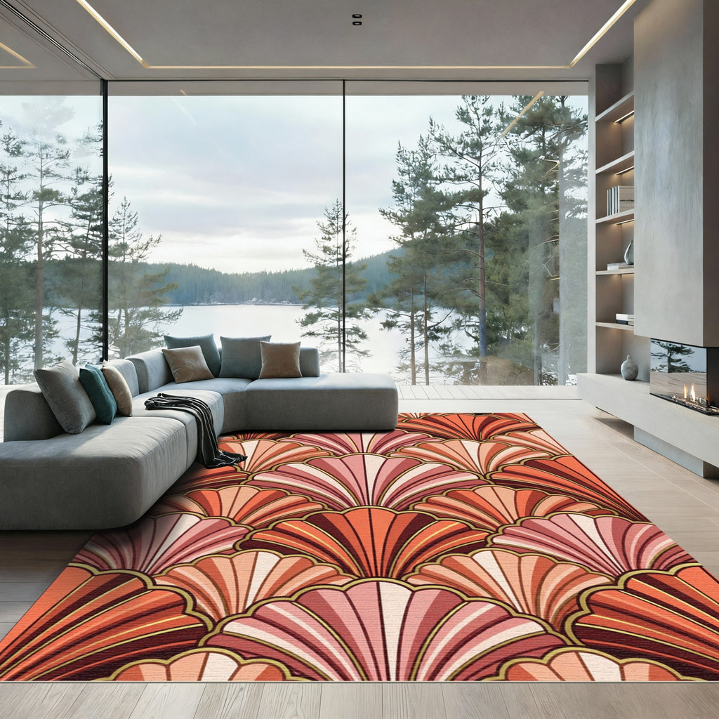 Art Deco Terracotta Shell Fan Rug