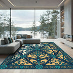 Teal Floral Lattice Scrollwork Rug