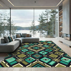 Geometric Teal and Olive Eye Tile Rug