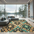 Tan Teal Snake Skin Diamond Rug