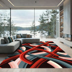 Retro Red Curving Lines Rug