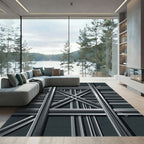 Industrial Geometric Charcoal Steel Grid Rug