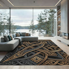 Ornate Gold and Charcoal Interlocking Scroll Rug