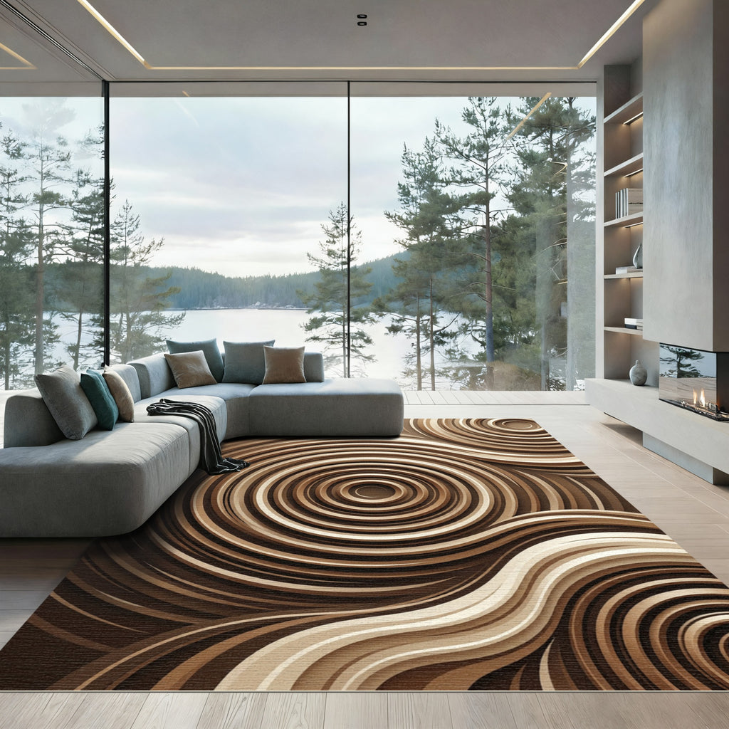 Rich Chocolate Swirl Ribbon Waves Rug