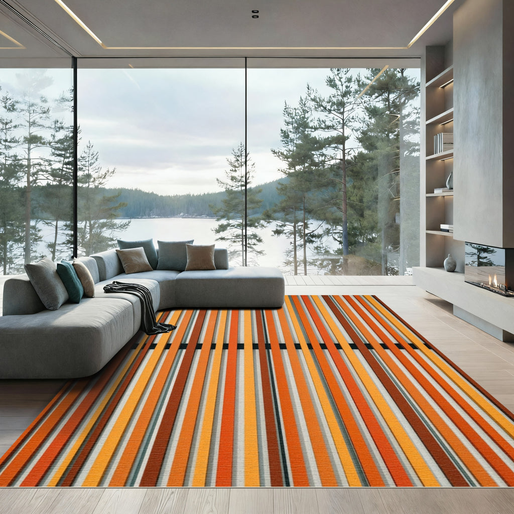 Orange Toned Vertical Stripe Texture Rug
