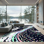 Iridescent Pixelated Abstract Rainbow Wave Rug