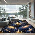Golden Cosmic Starry Galaxy Celestial Rug