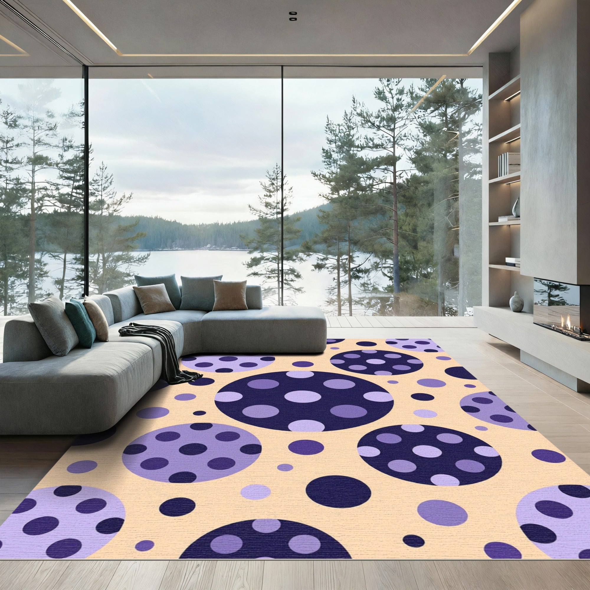 Whimsical Purple Polka Dot Circles Rug