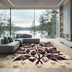 Romantic Maroon Foliage and Heart Accent Rug